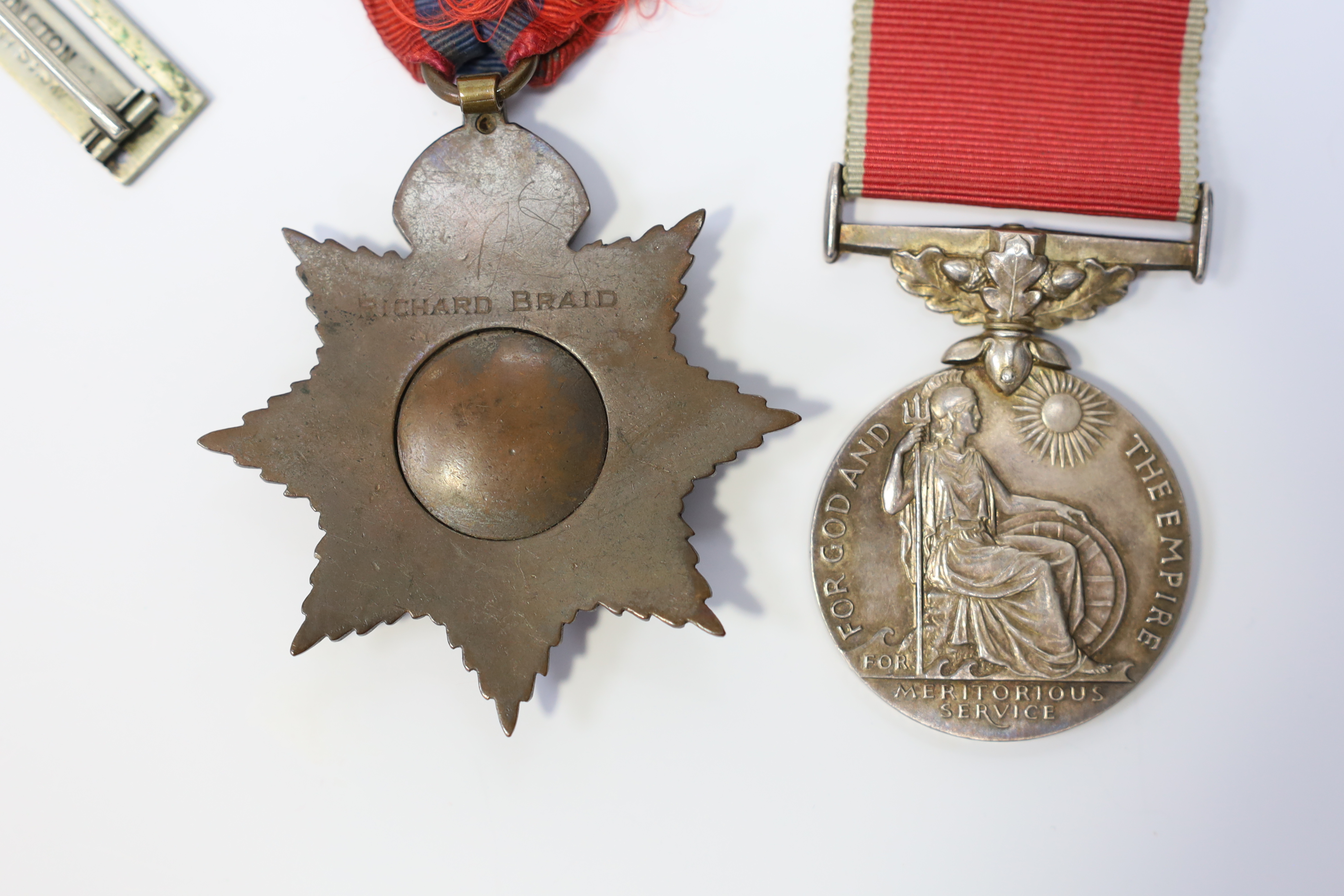 A cased George VI civil issue British Empire medal, awarded to George Watson, together with a cased George V Imperial Service Medal awarded to Richard Braid (2). Condition - fair to good